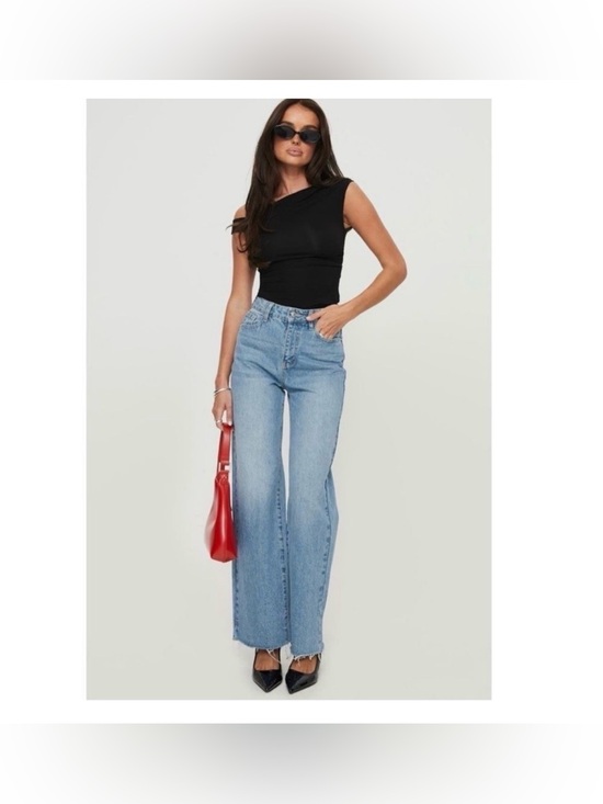 Meshki Denim - Meshki women’s straight leg light blue denim size 8 high rise raw hem